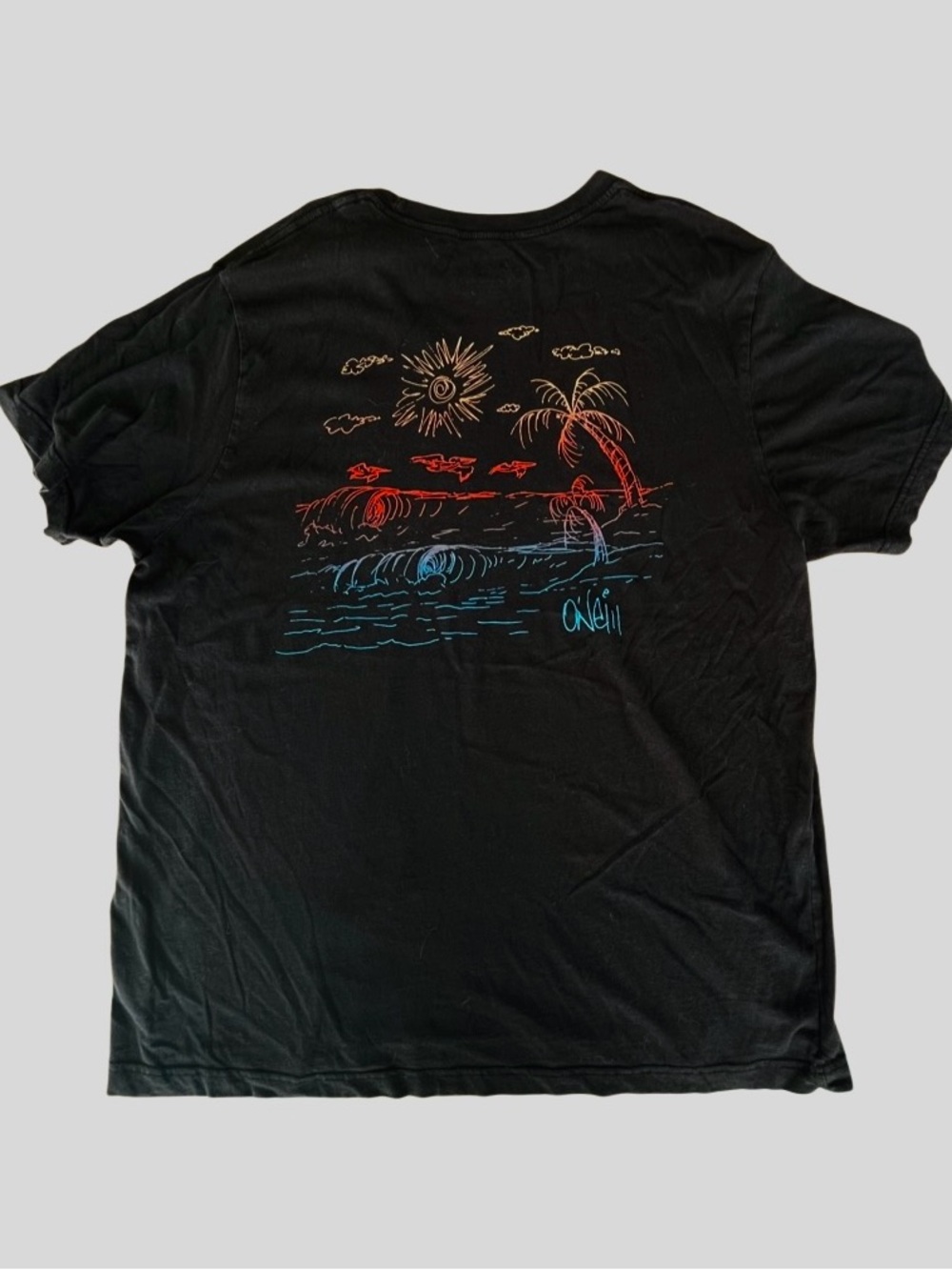O’Neill Black Tropical Wave Multi-color Graphic T-Shirt XL Surf Beach Tee